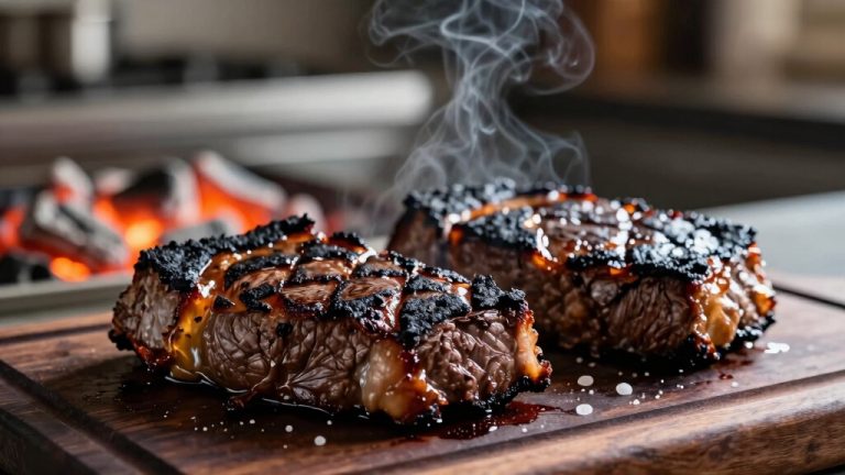 steaks grilled over charcoal