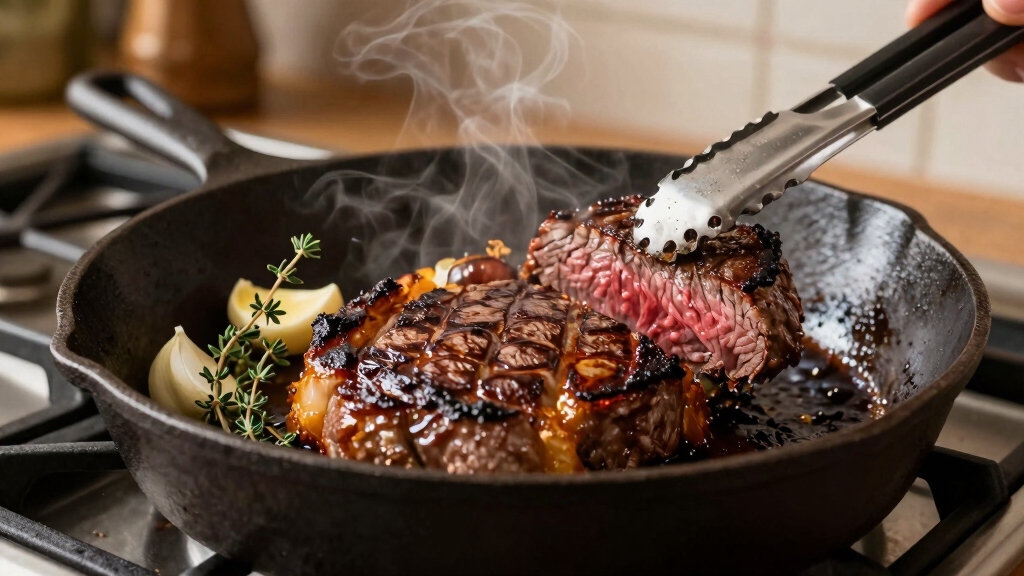 sear hot cast iron steak