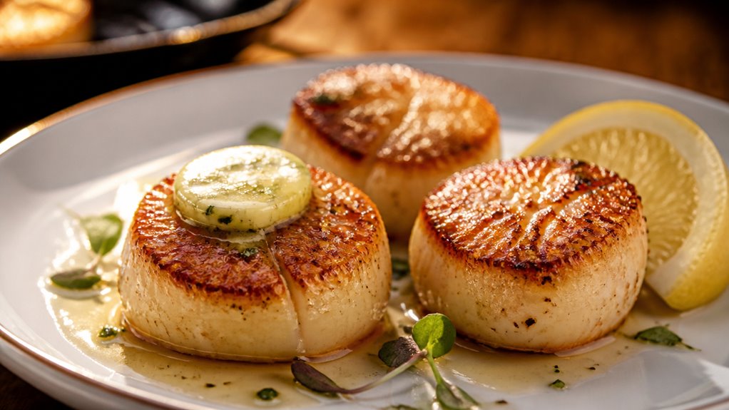 gently reheat seared scallops